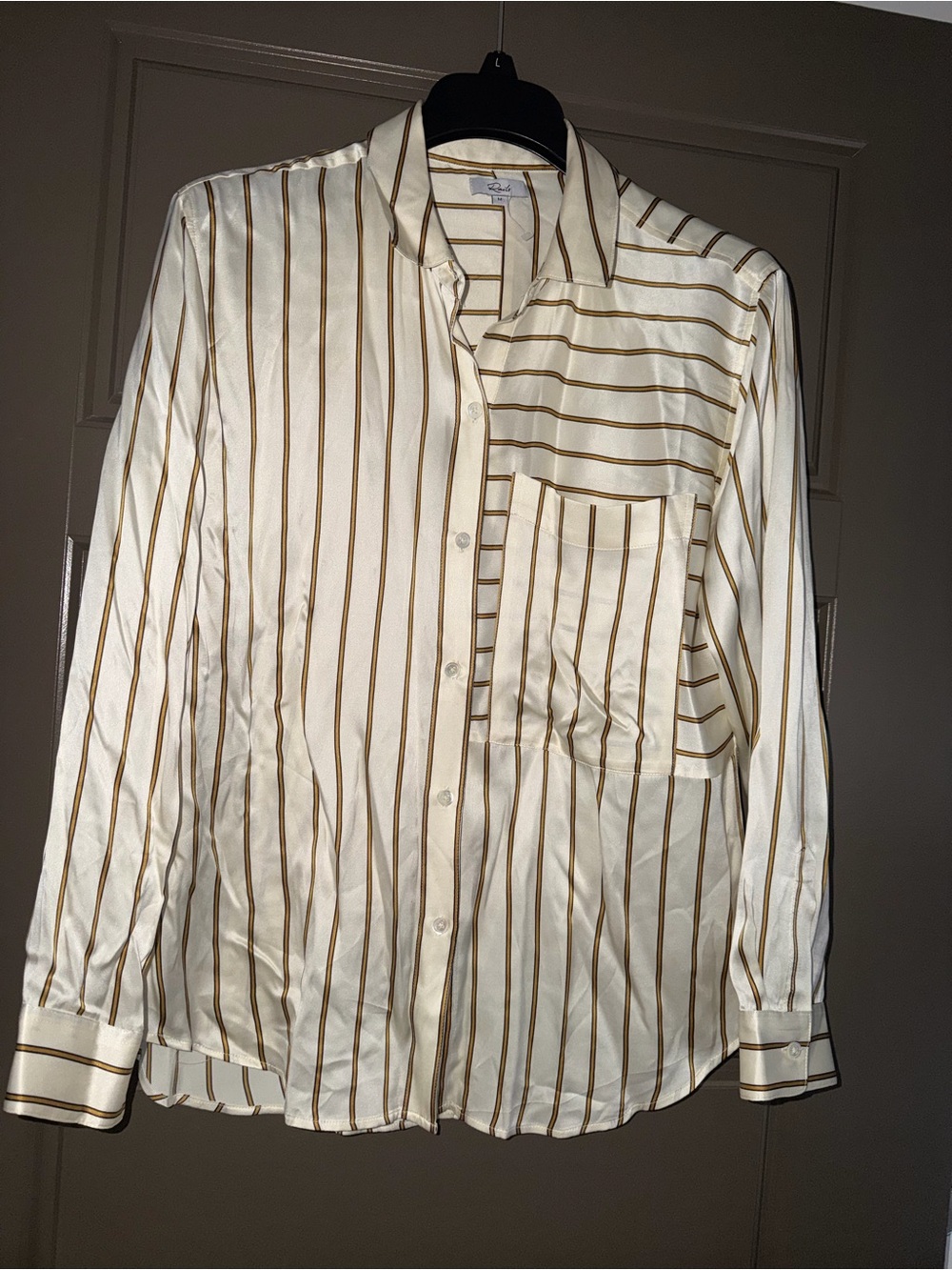 Rails Cream Shirt with Brown Vertical Stripes